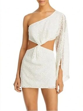 Ramy Brook White Lace One-Shoulder Mini Dress